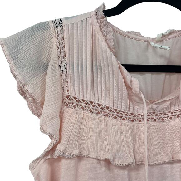 By Anthropologie Pintuck Lace Ruffle Jimson Top Light Pink Womens XS - Picture 4 of 7